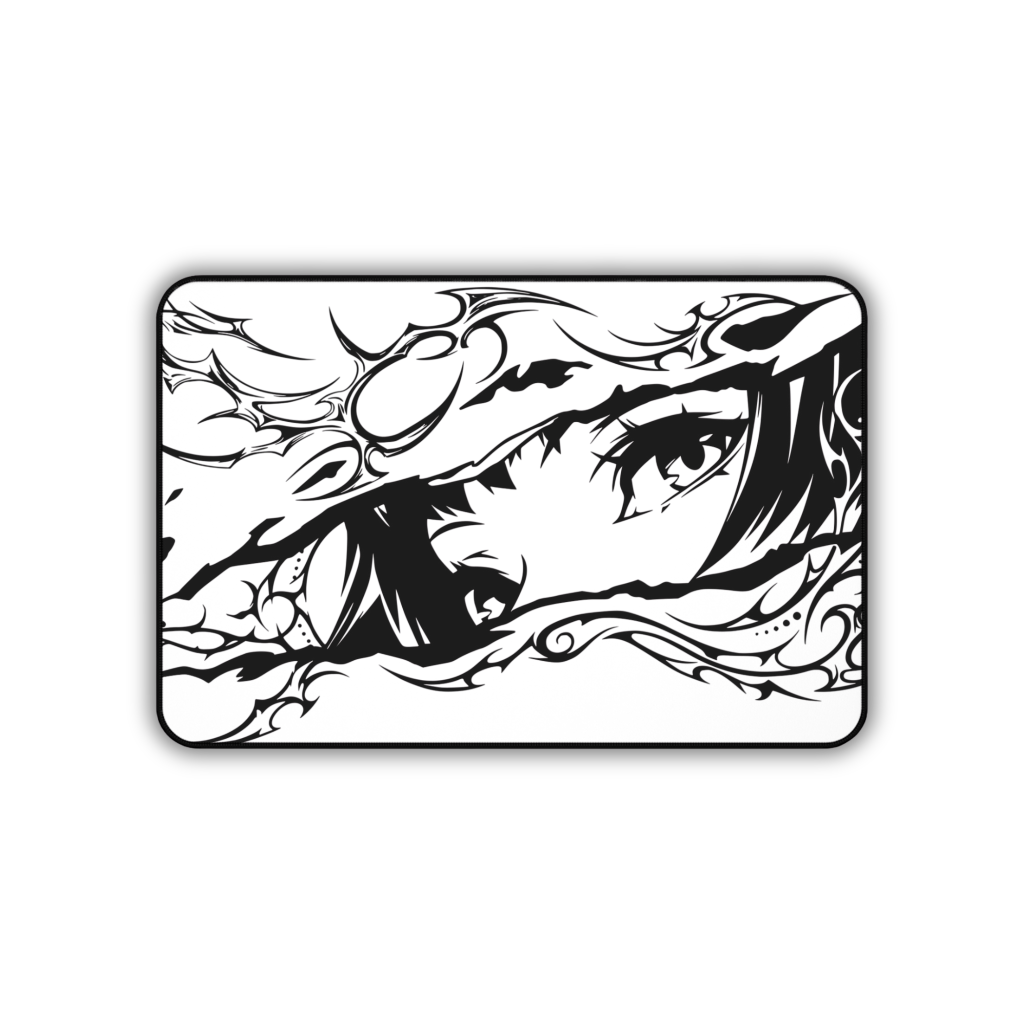 Monochrome Anime Eyes – White Desk Mat – Manga Eye Illustration Mouse Pad