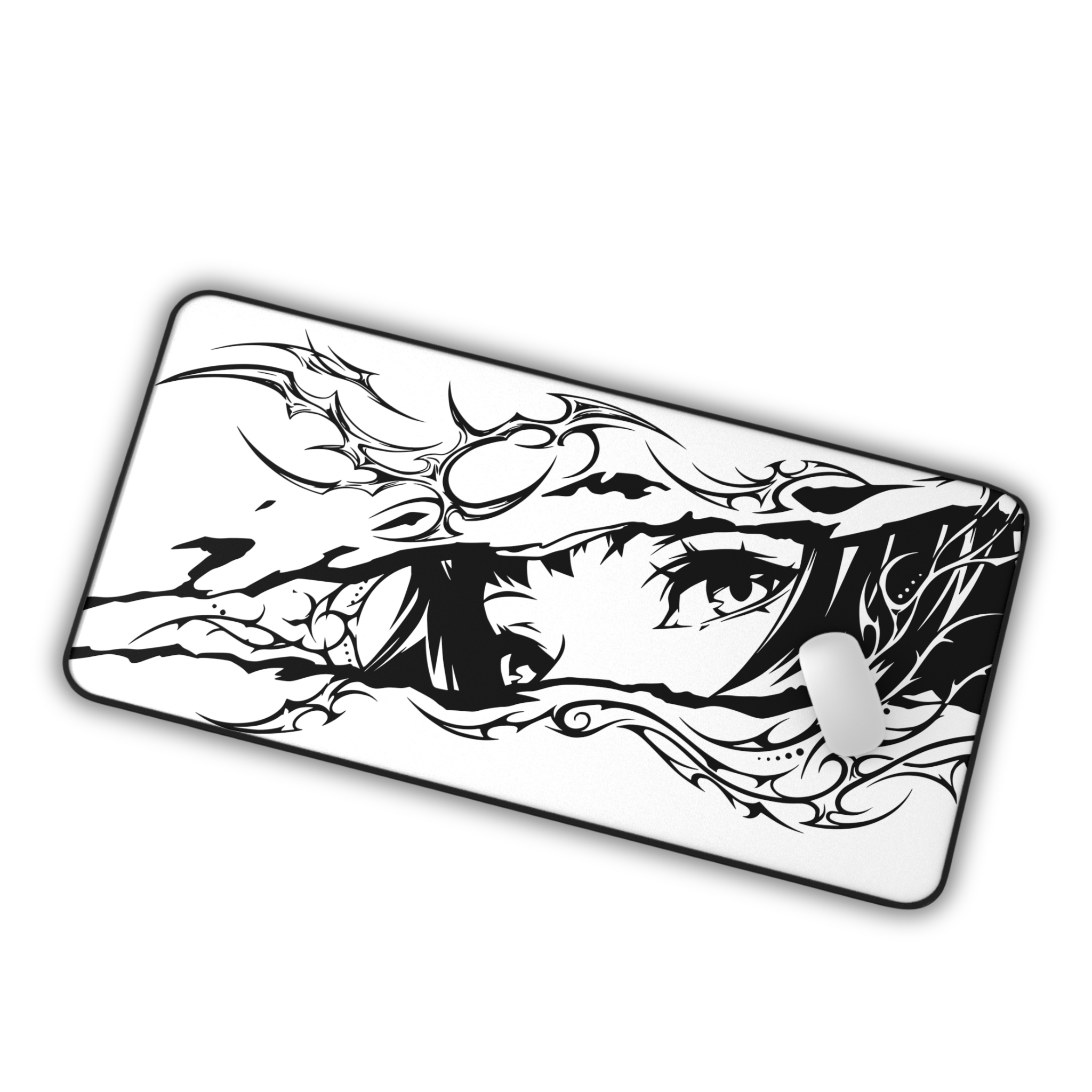 Monochrome Anime Eyes – White Desk Mat – Manga Eye Illustration Mouse Pad