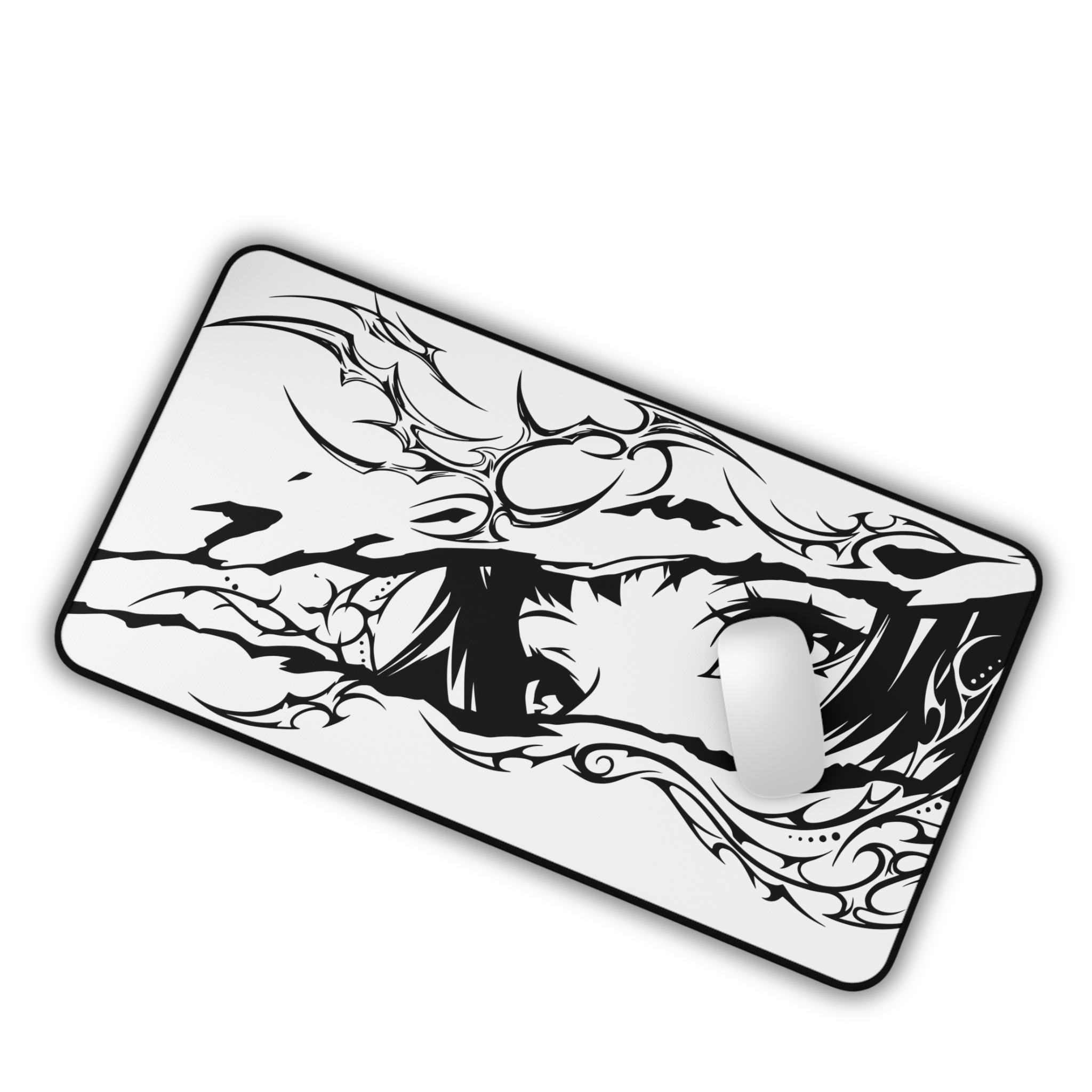Monochrome Anime Eyes – White Desk Mat – Manga Eye Illustration Mouse Pad