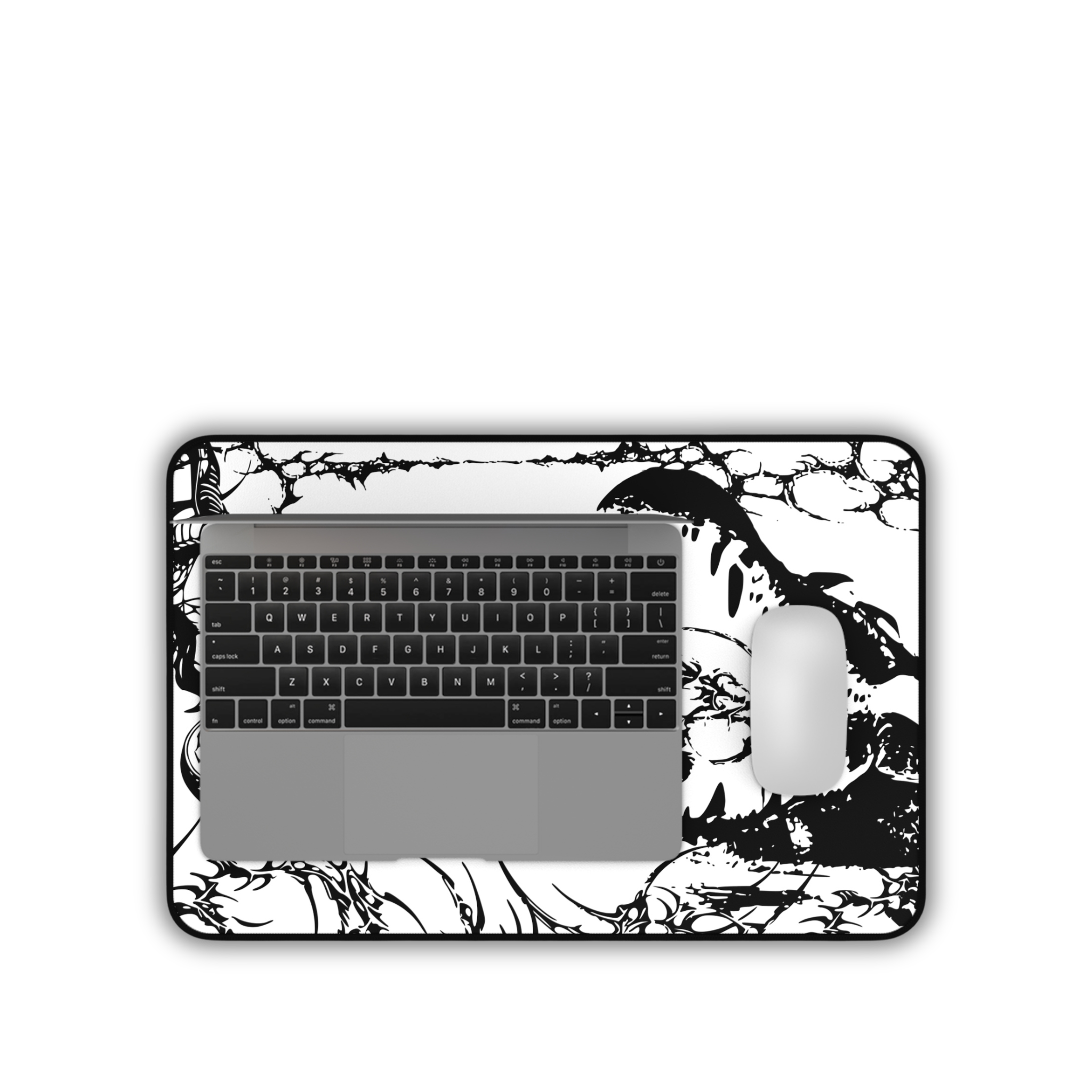 Crocodile and Snake – White Desk Mat – Monochrome Animal Mouse Pad
