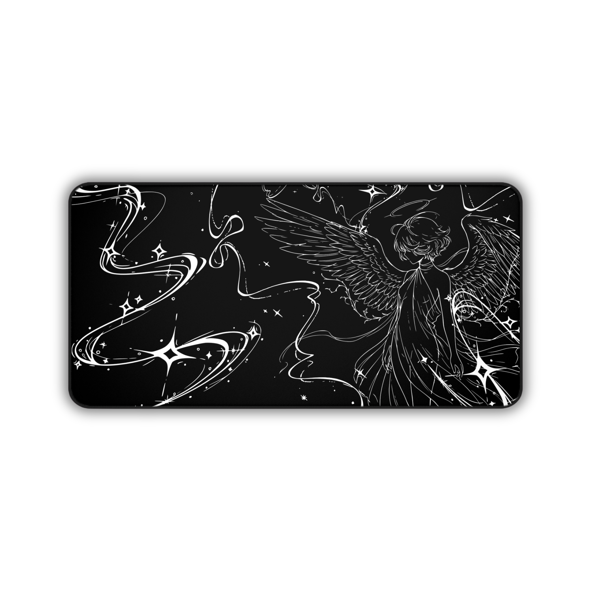 Celestial Angel Illustration – Black Desk Mat – Space Wings Mouse Pad