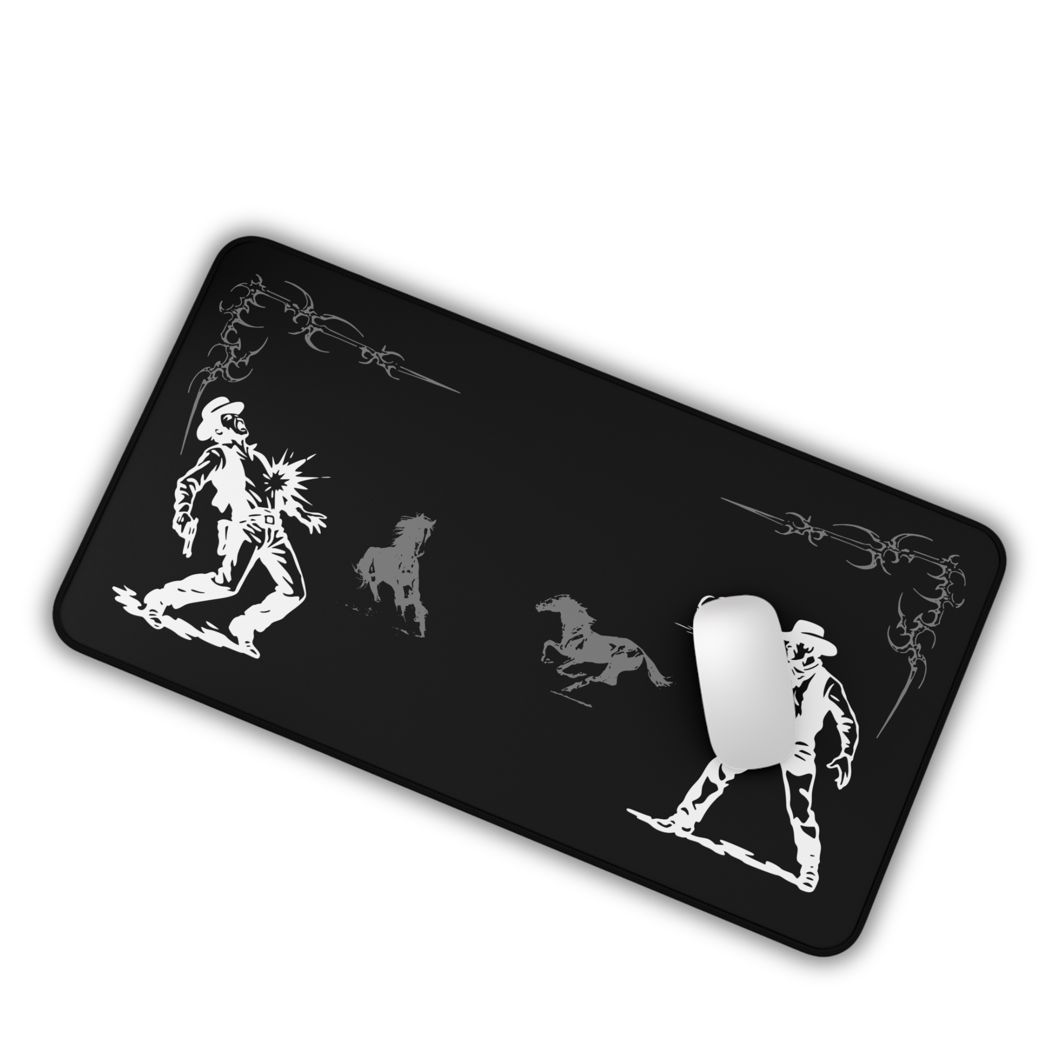 Western Showdown – Black Desk Mat – Cowboy Duel Mouse Pad