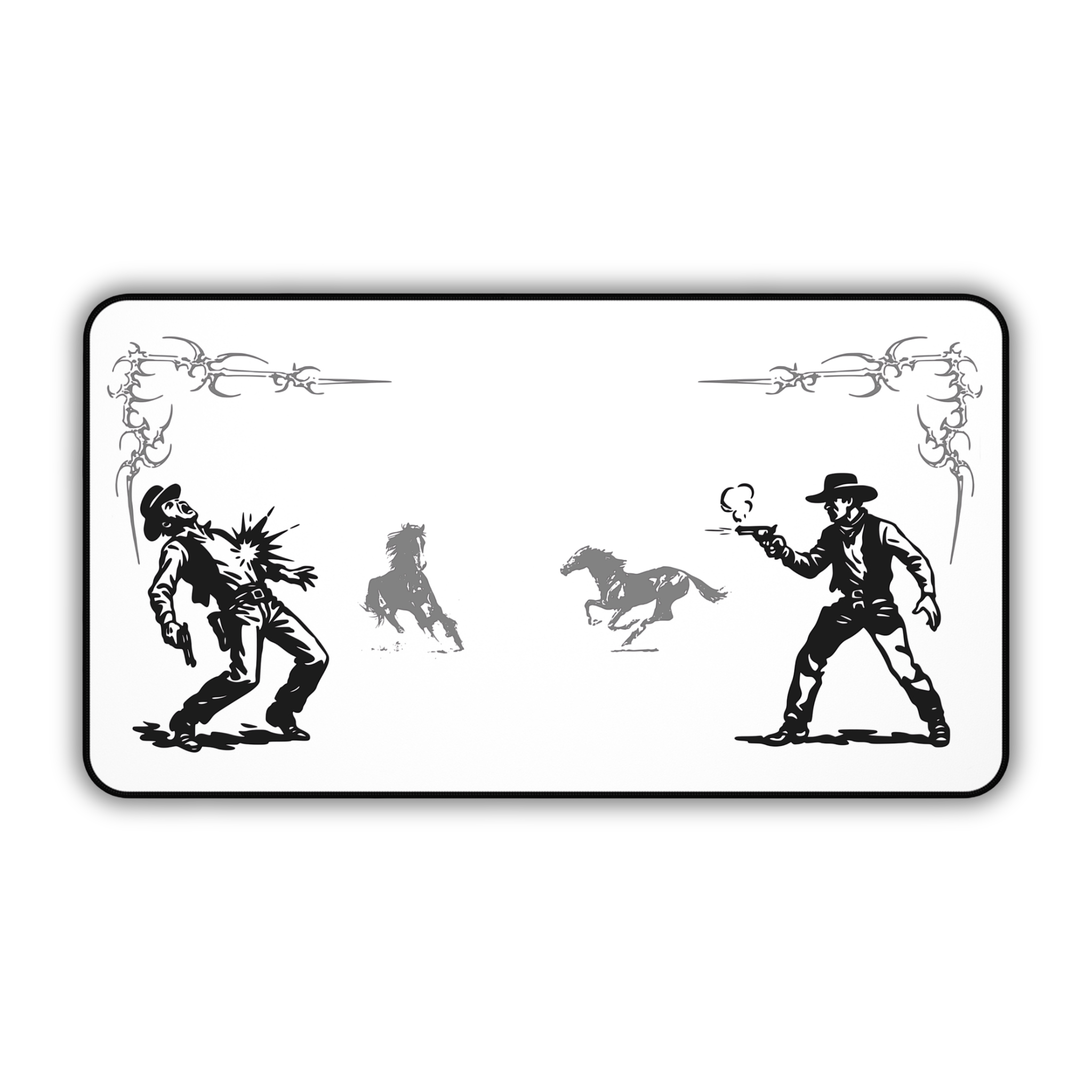 Vintage Western Duel – Black Desk Mat – Cowboy Shootout Mouse Pad