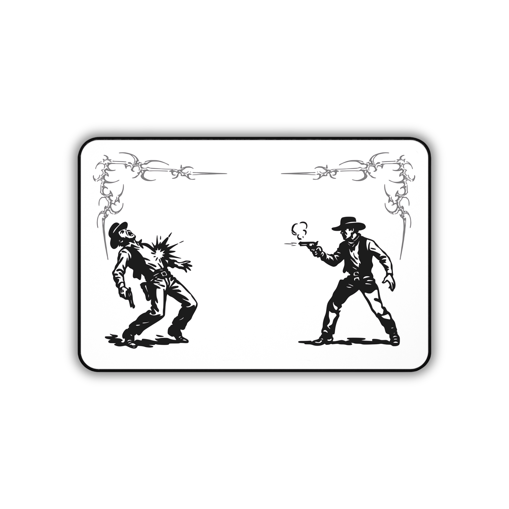 Vintage Western Duel – Black Desk Mat – Cowboy Shootout Mouse Pad