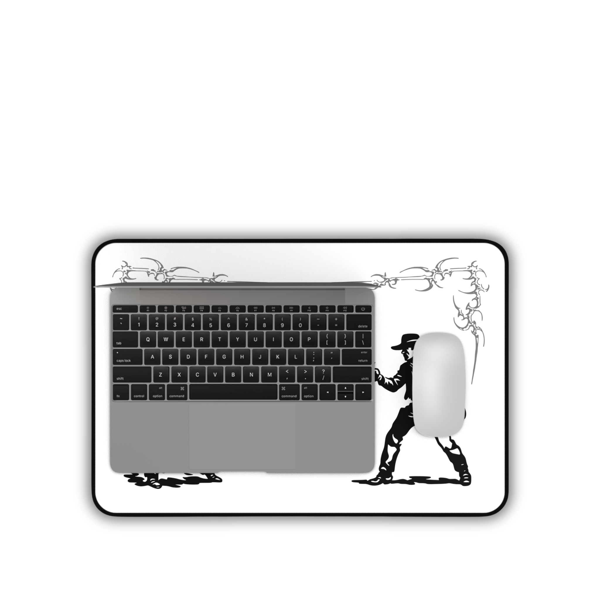Vintage Western Duel – Black Desk Mat – Cowboy Shootout Mouse Pad