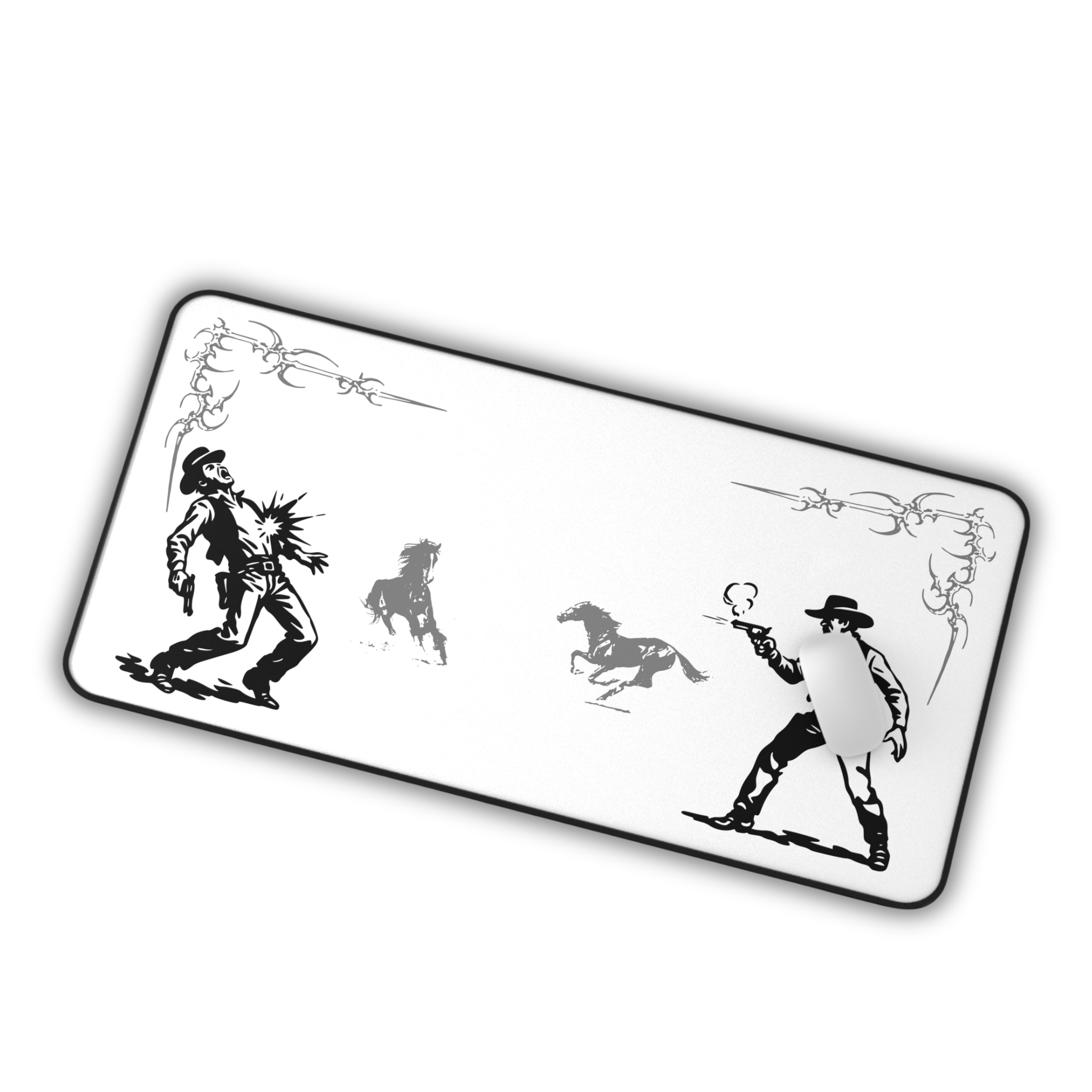 Vintage Western Duel – Black Desk Mat – Cowboy Shootout Mouse Pad