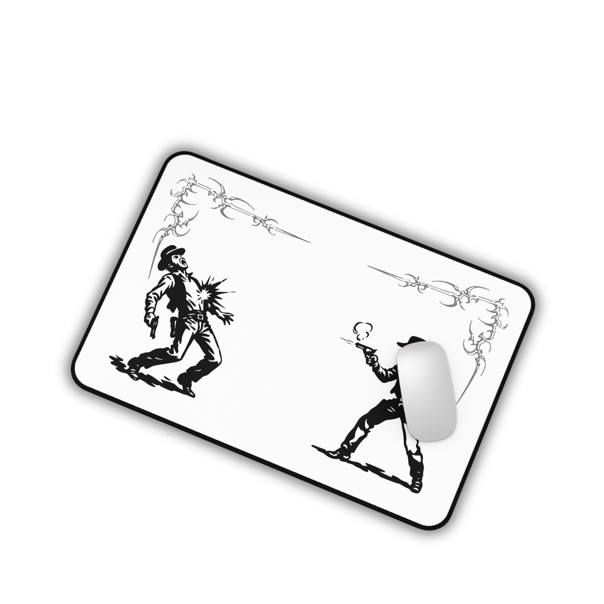 Vintage Western Duel – Black Desk Mat – Cowboy Shootout Mouse Pad