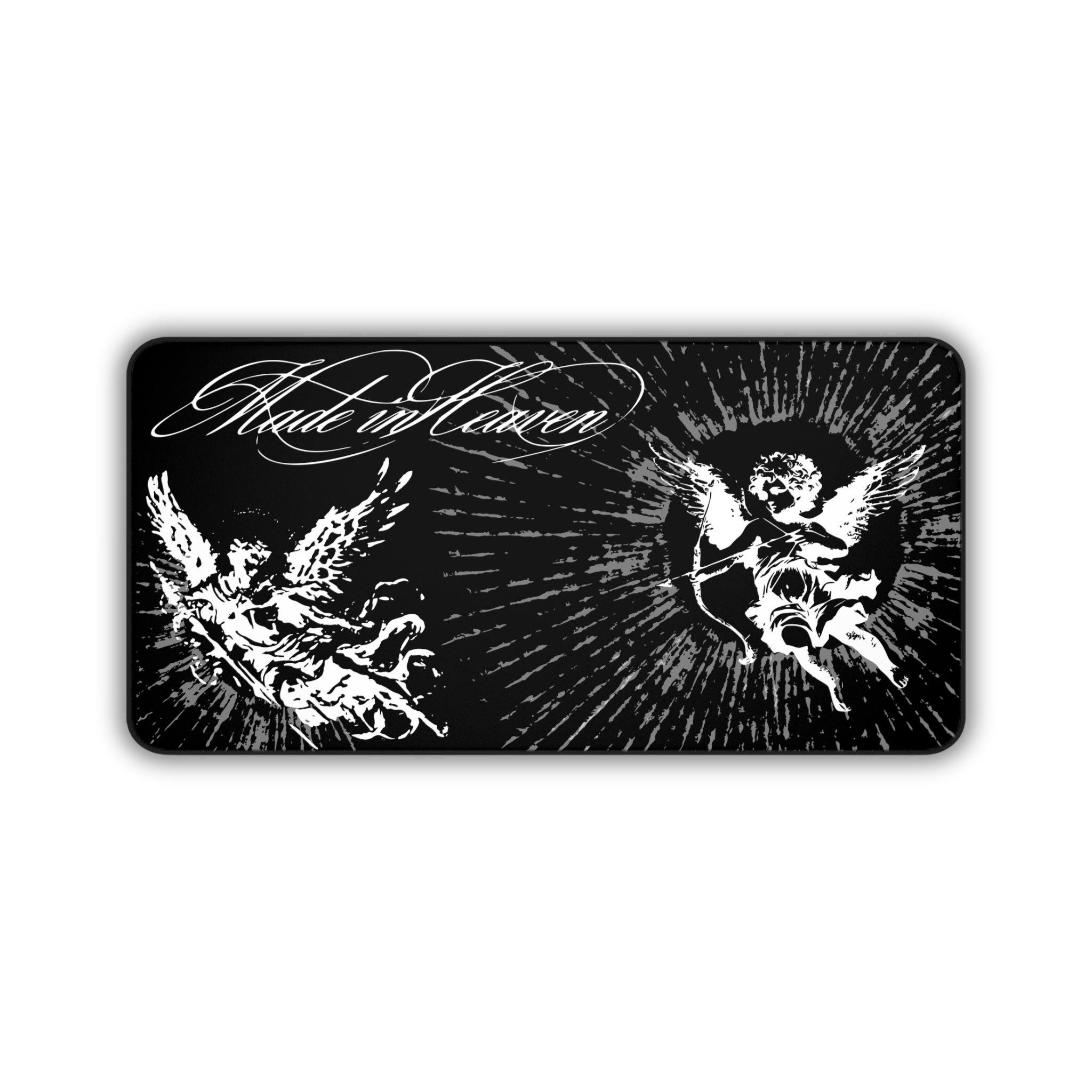 Vintage Angel Cherubs – Black Desk Mat – Baroque Angel Illustration Mouse Pad