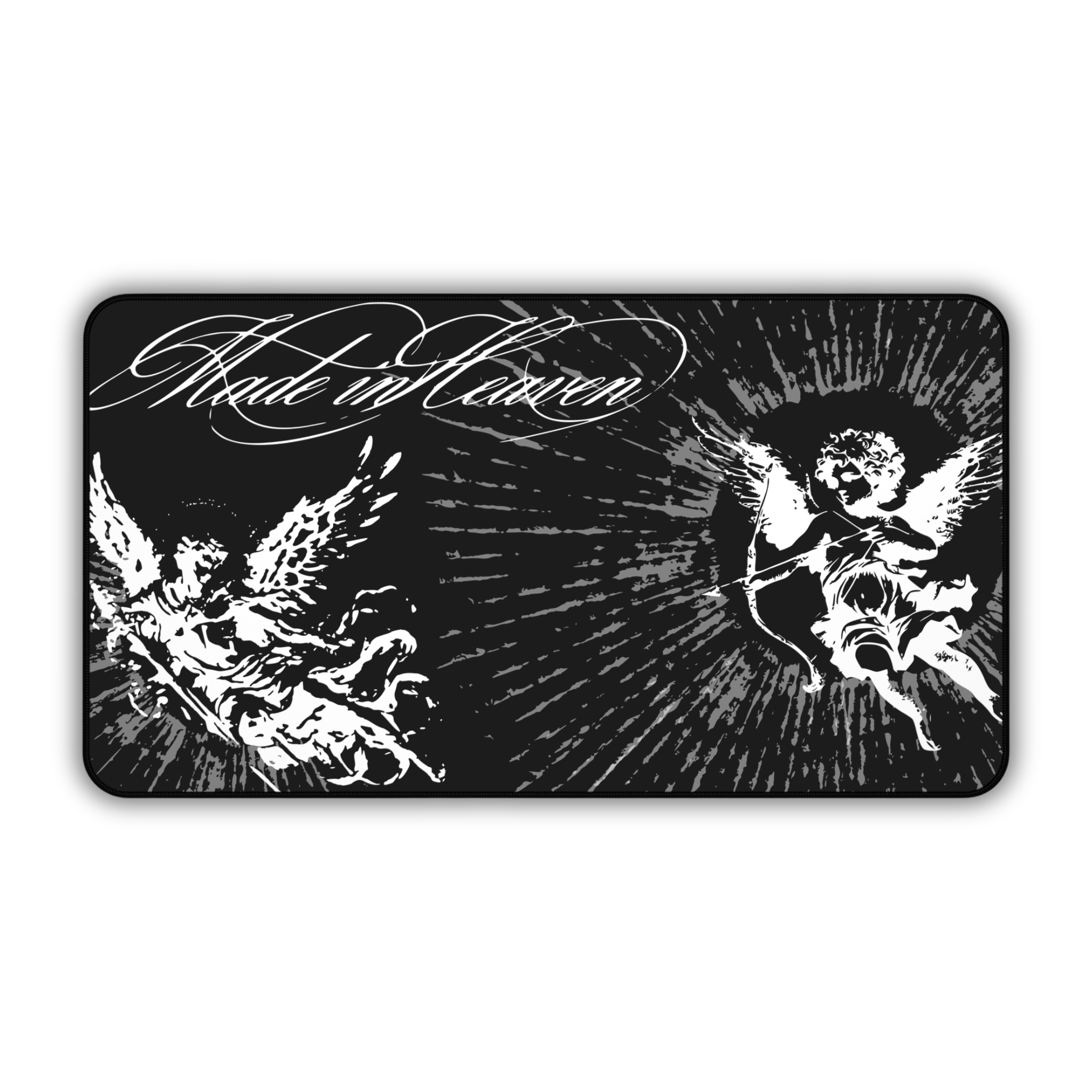Vintage Angel Cherubs – Black Desk Mat – Baroque Angel Illustration Mouse Pad