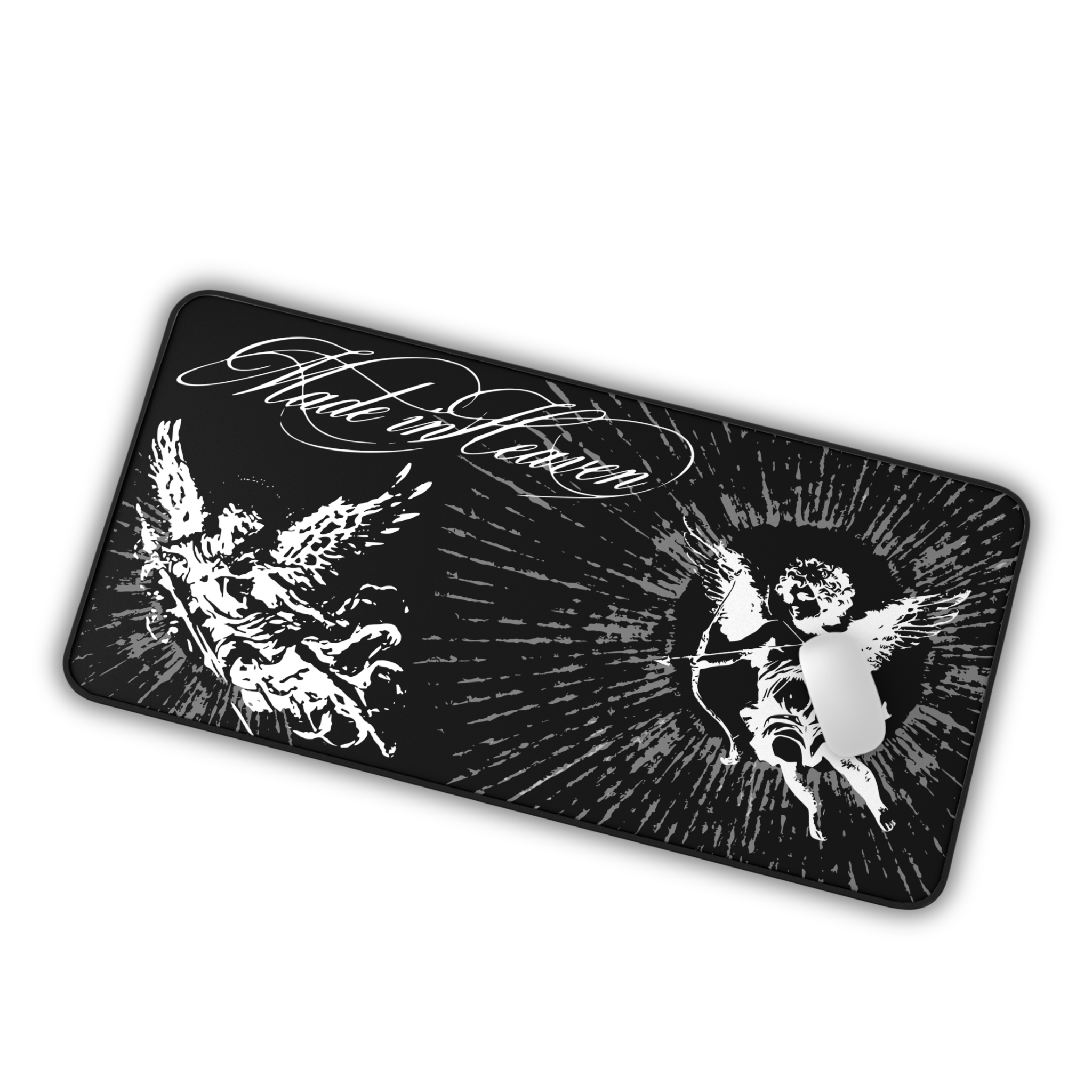Vintage Angel Cherubs – Black Desk Mat – Baroque Angel Illustration Mouse Pad