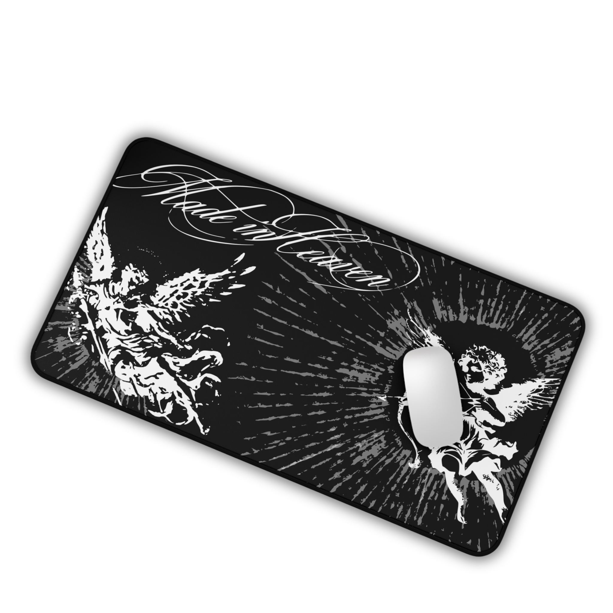 Vintage Angel Cherubs – Black Desk Mat – Baroque Angel Illustration Mouse Pad