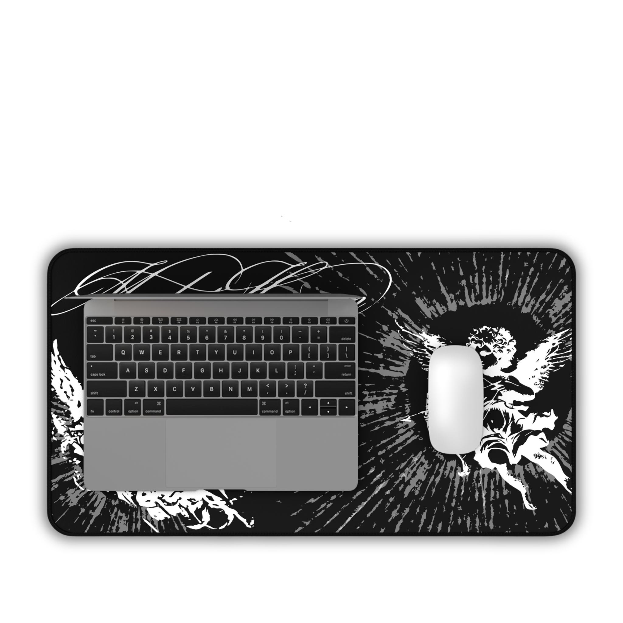 Vintage Angel Cherubs – Black Desk Mat – Baroque Angel Illustration Mouse Pad