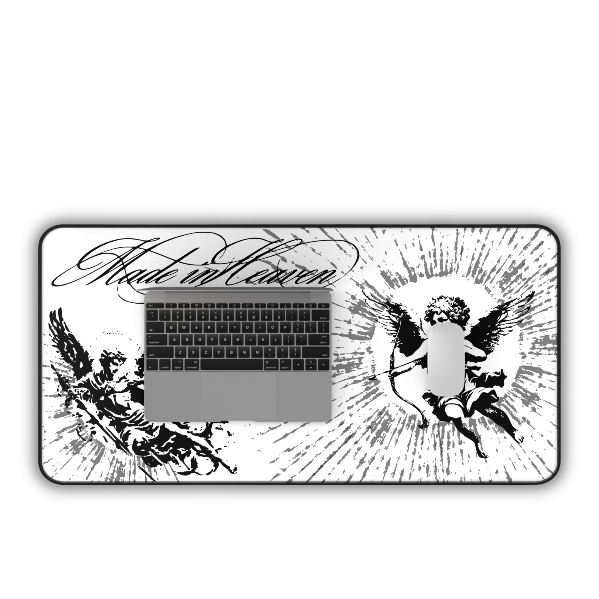 Cherub Angels – White Desk Mat – Vintage Baroque Celestial Mouse Pad