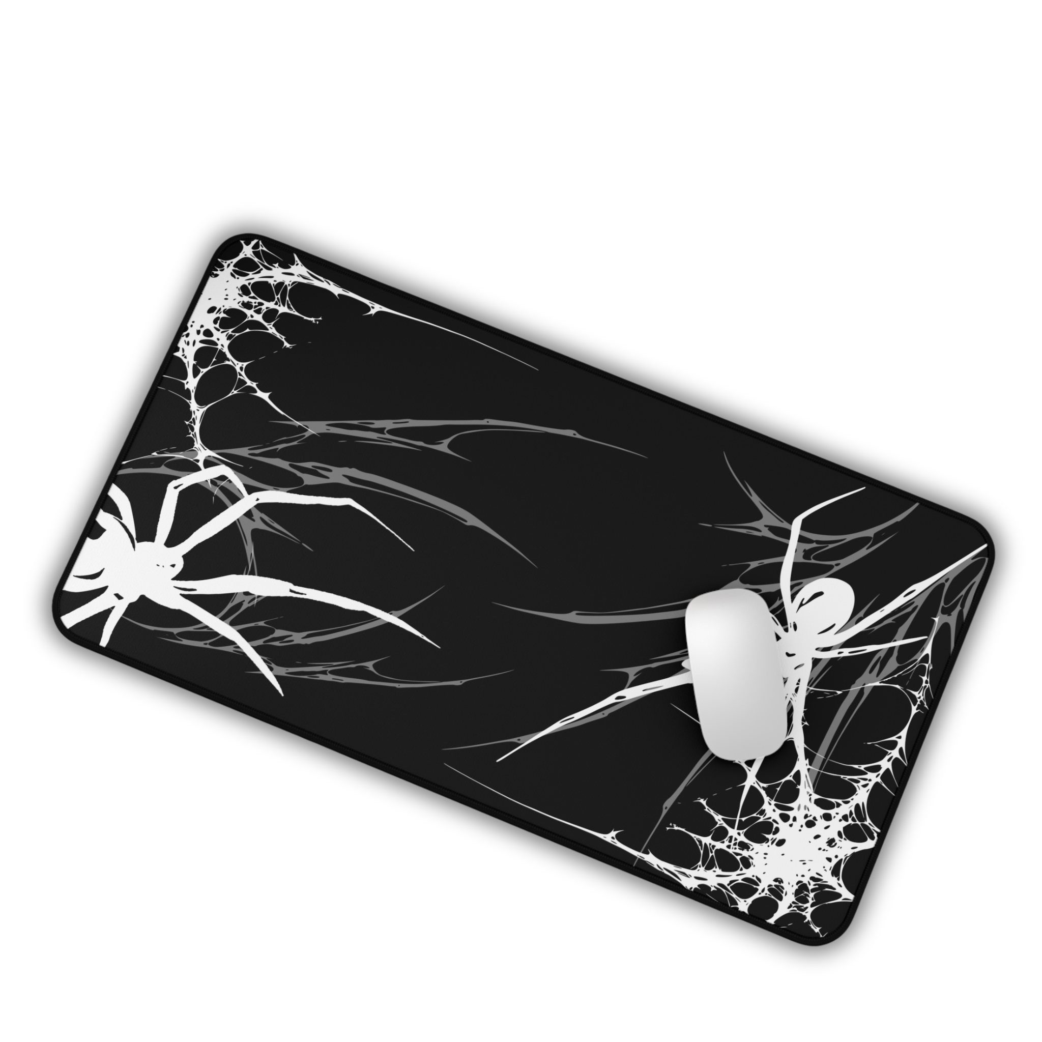 White Spider Web – Black Desk Mat – Gothic Spider Mouse Pad