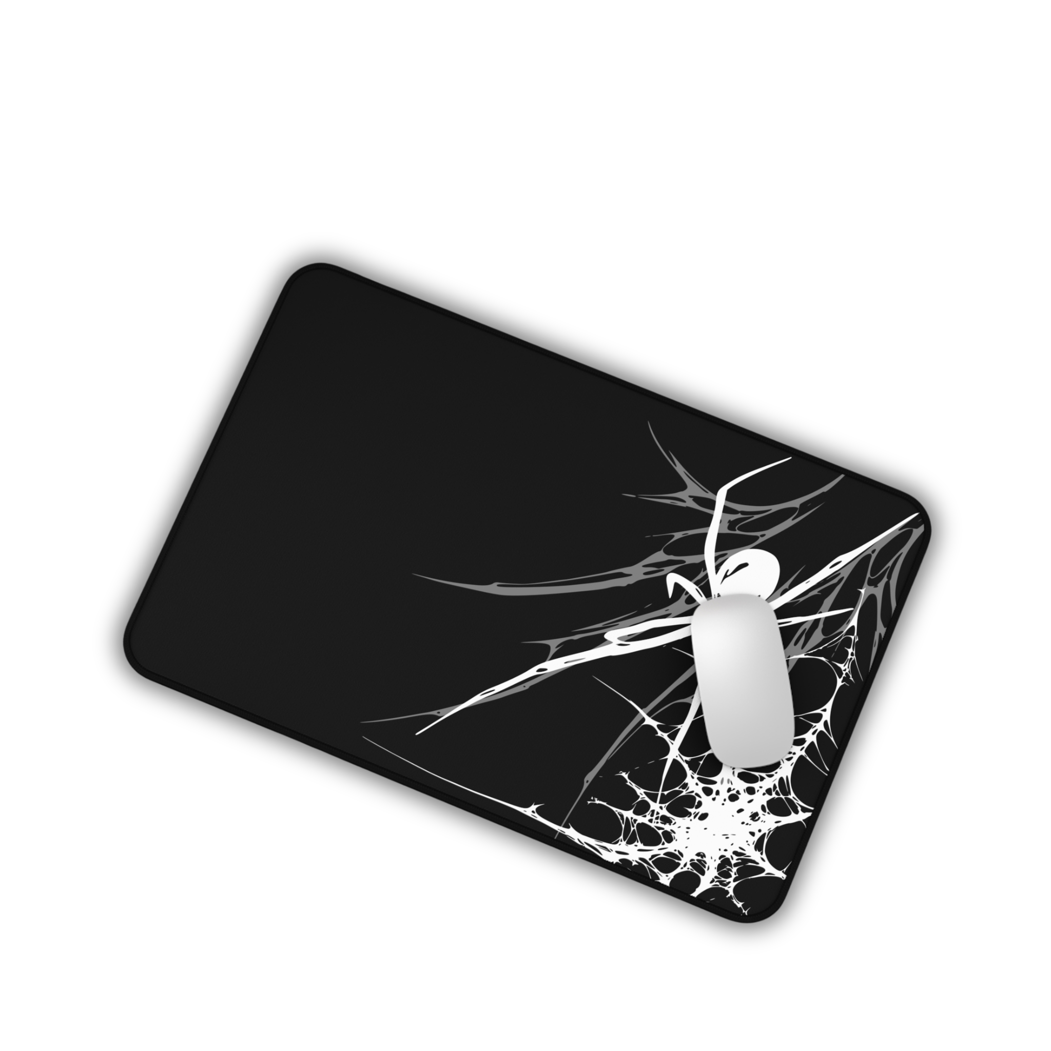 White Spider Web – Black Desk Mat – Gothic Spider Mouse Pad