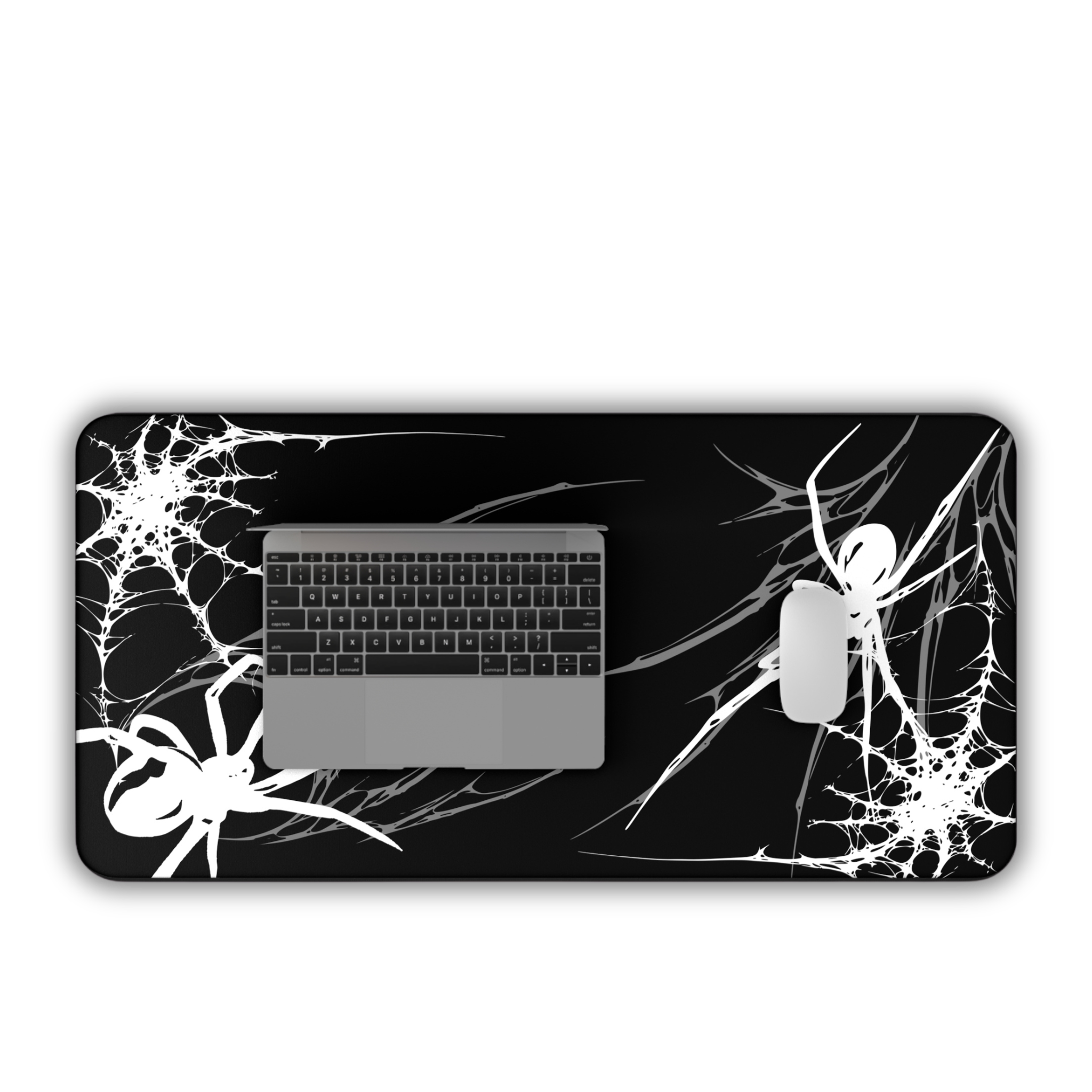 White Spider Web – Black Desk Mat – Gothic Spider Mouse Pad
