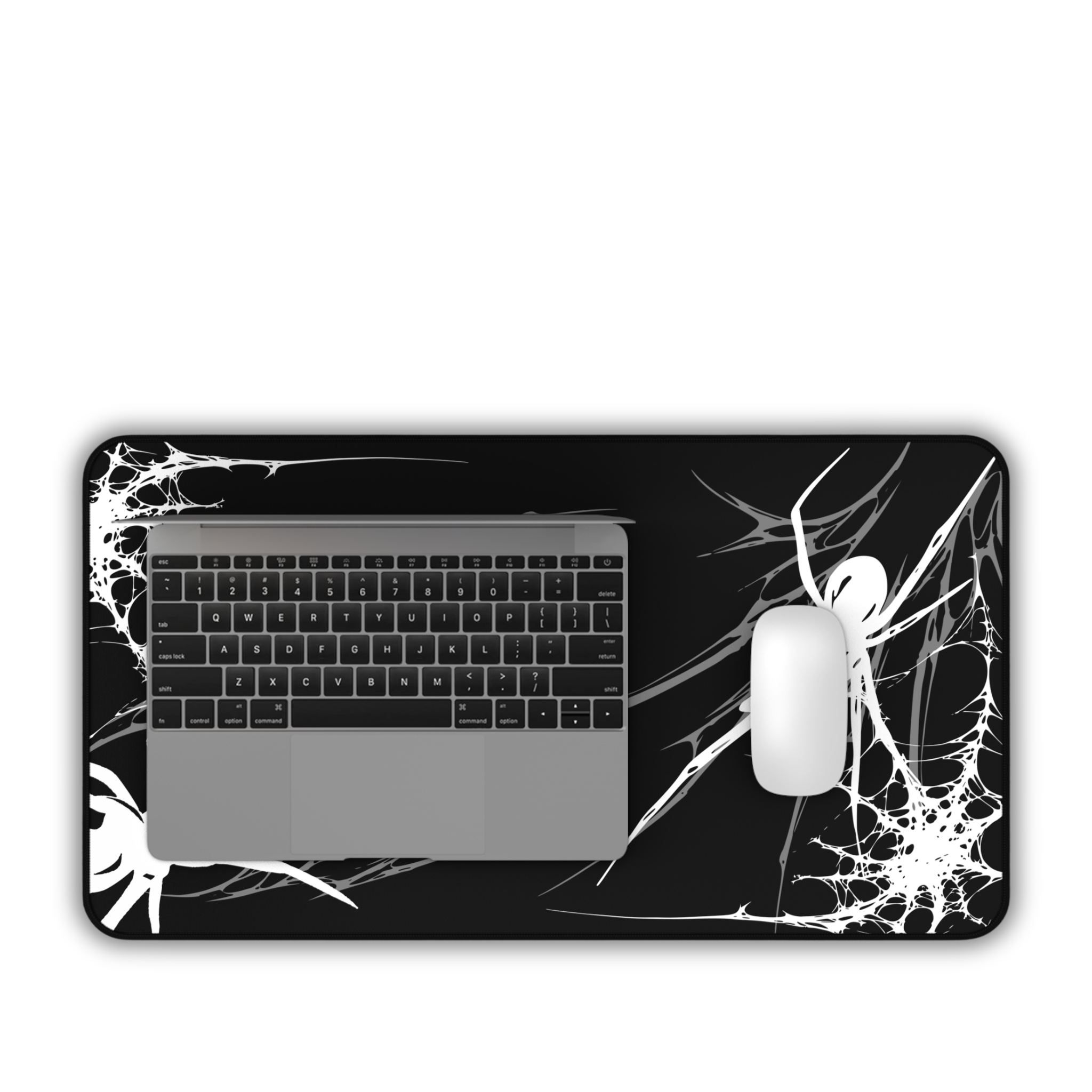 White Spider Web – Black Desk Mat – Gothic Spider Mouse Pad