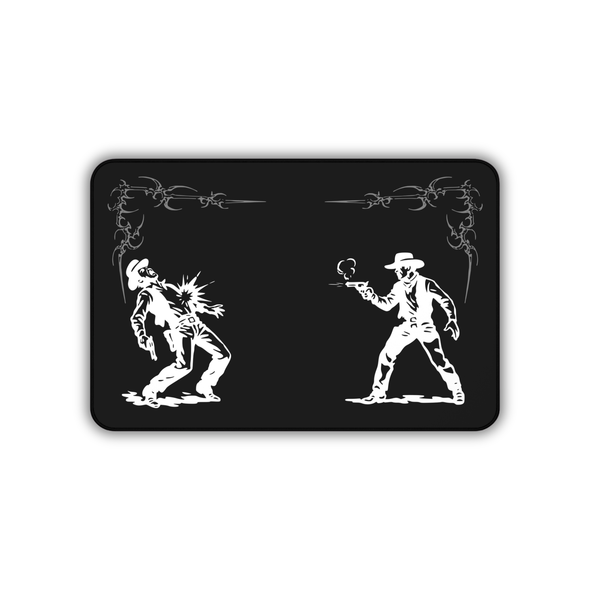 Western Showdown – Black Desk Mat – Cowboy Duel Mouse Pad