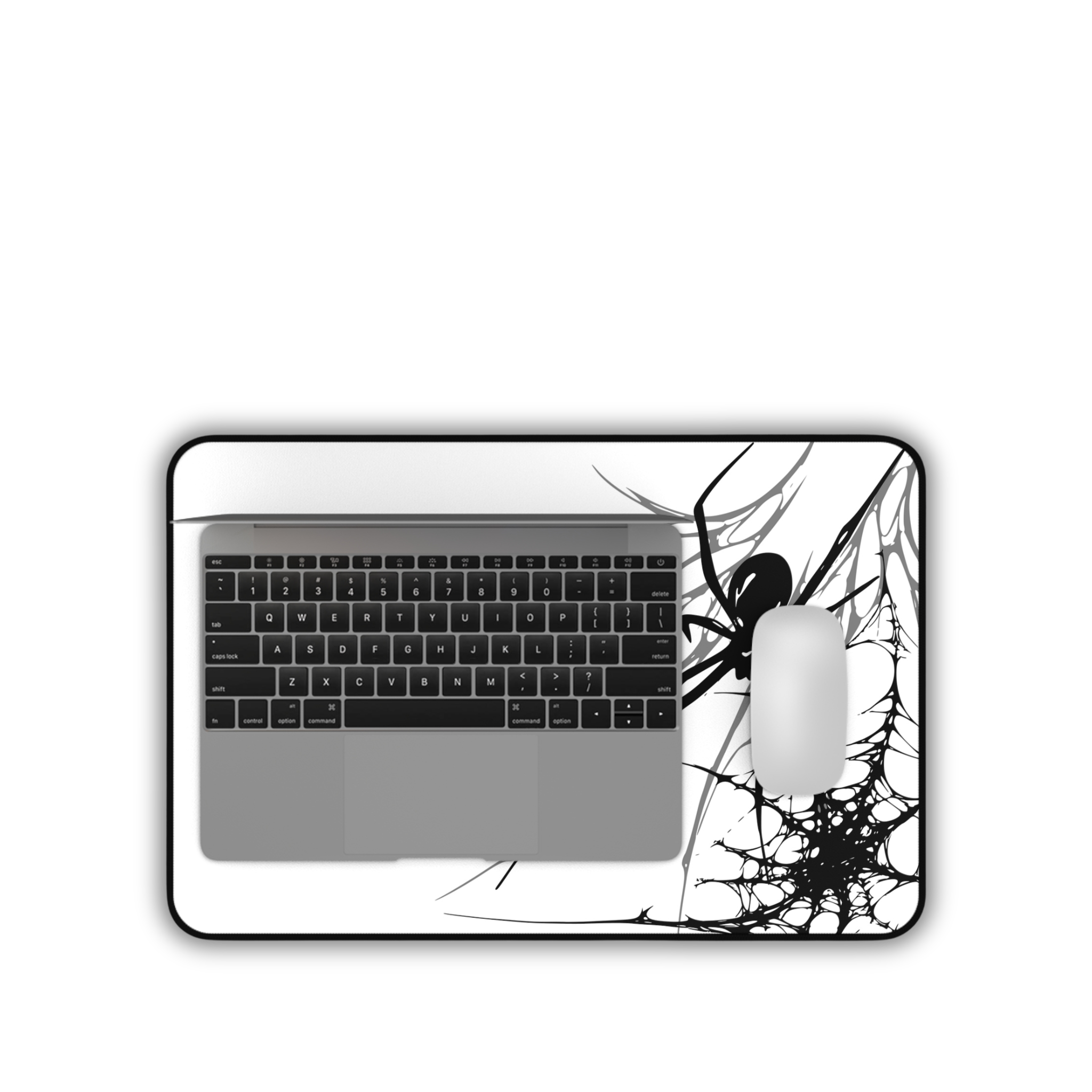 Black Spider Web – White Desk Mat – Minimal Gothic Spider Mouse Pad