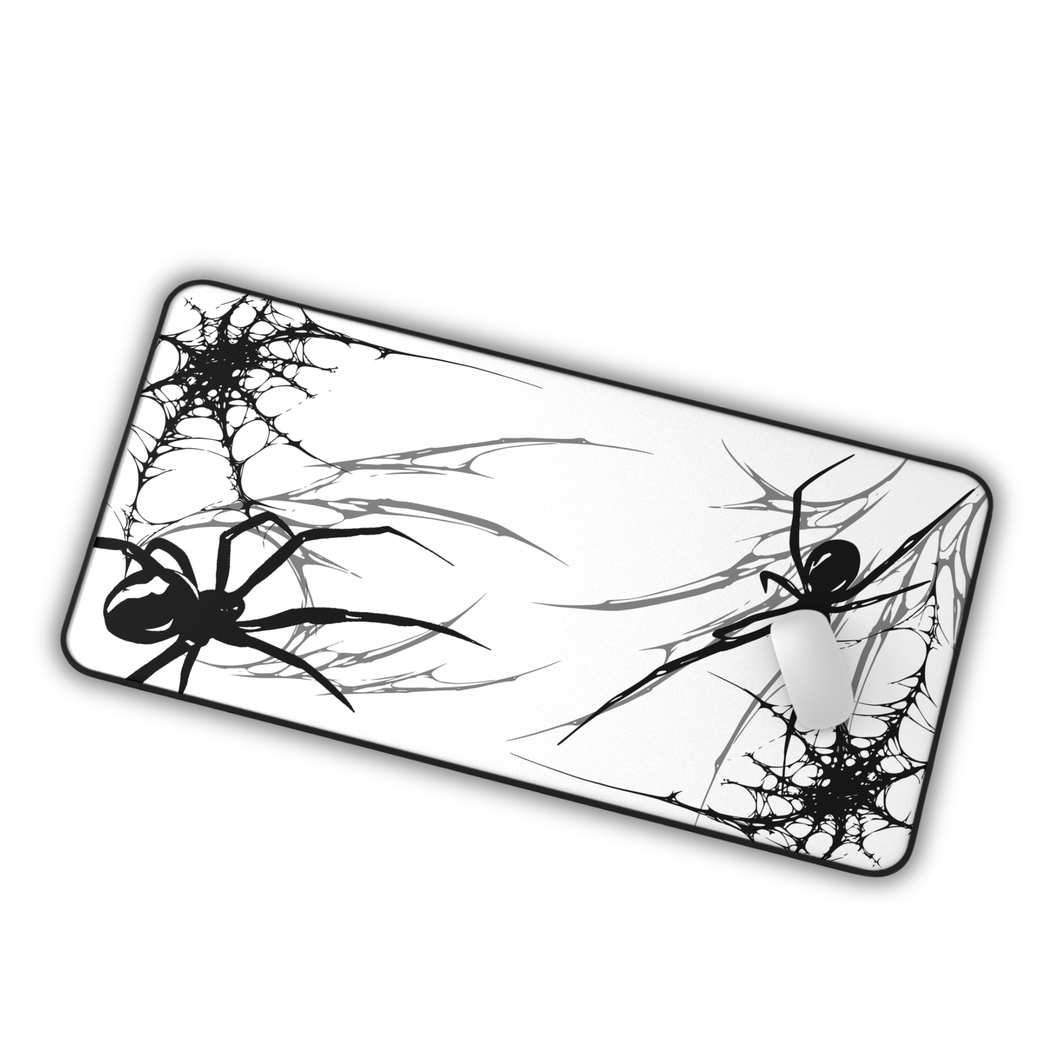 Black Spider Web – White Desk Mat – Minimal Gothic Spider Mouse Pad