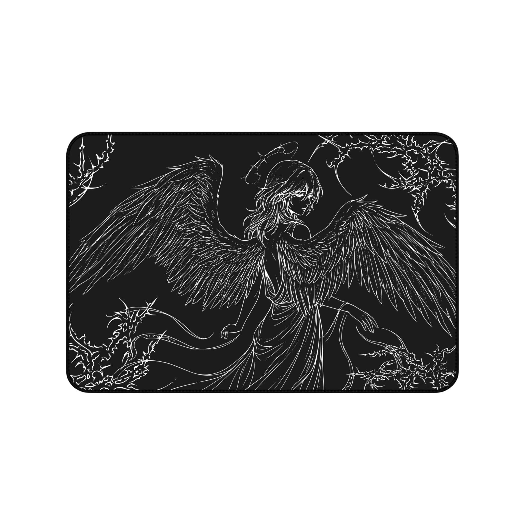 Dark Angel – Black Desk Mat – Gothic Winged Figure Mouse Pad