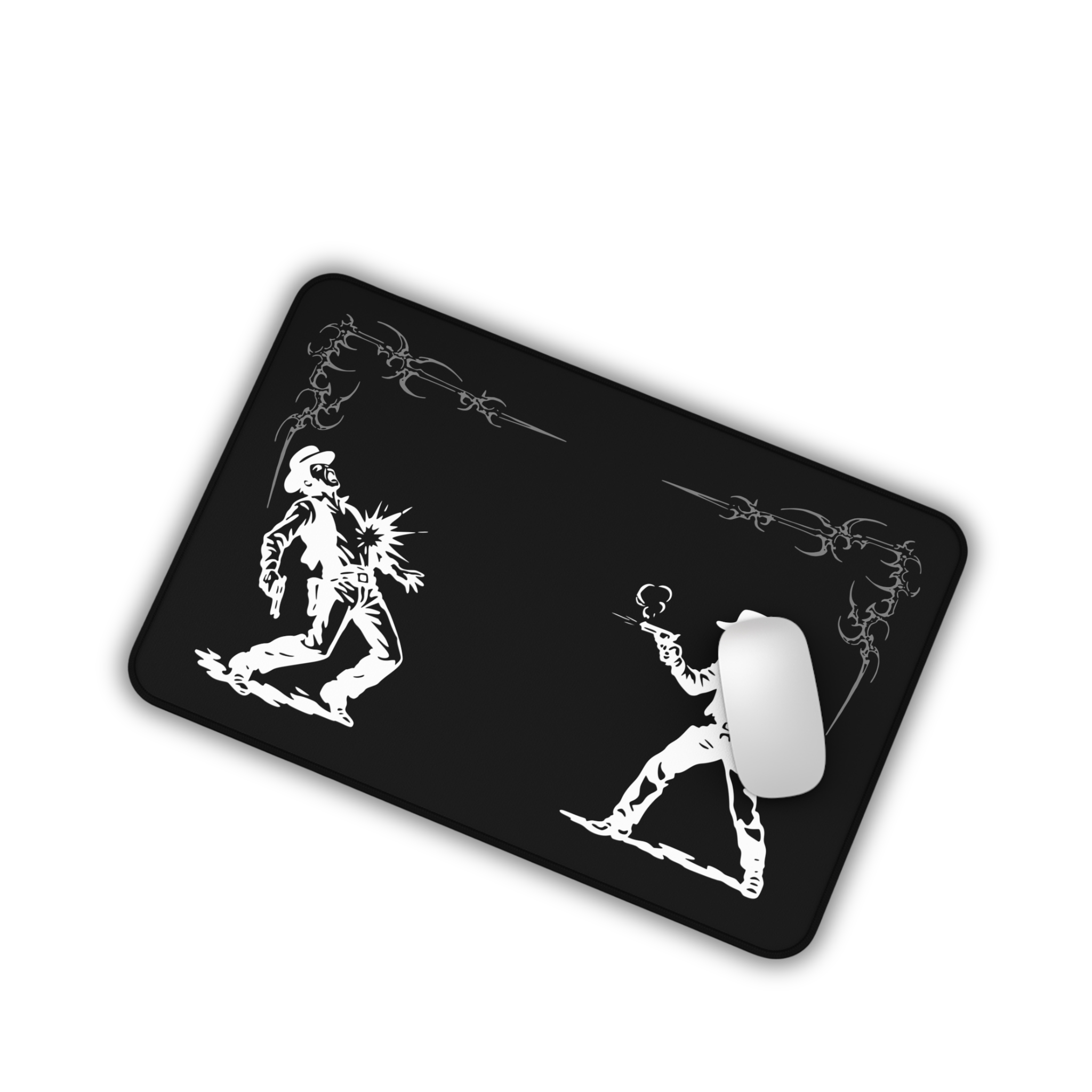Western Showdown – Black Desk Mat – Cowboy Duel Mouse Pad