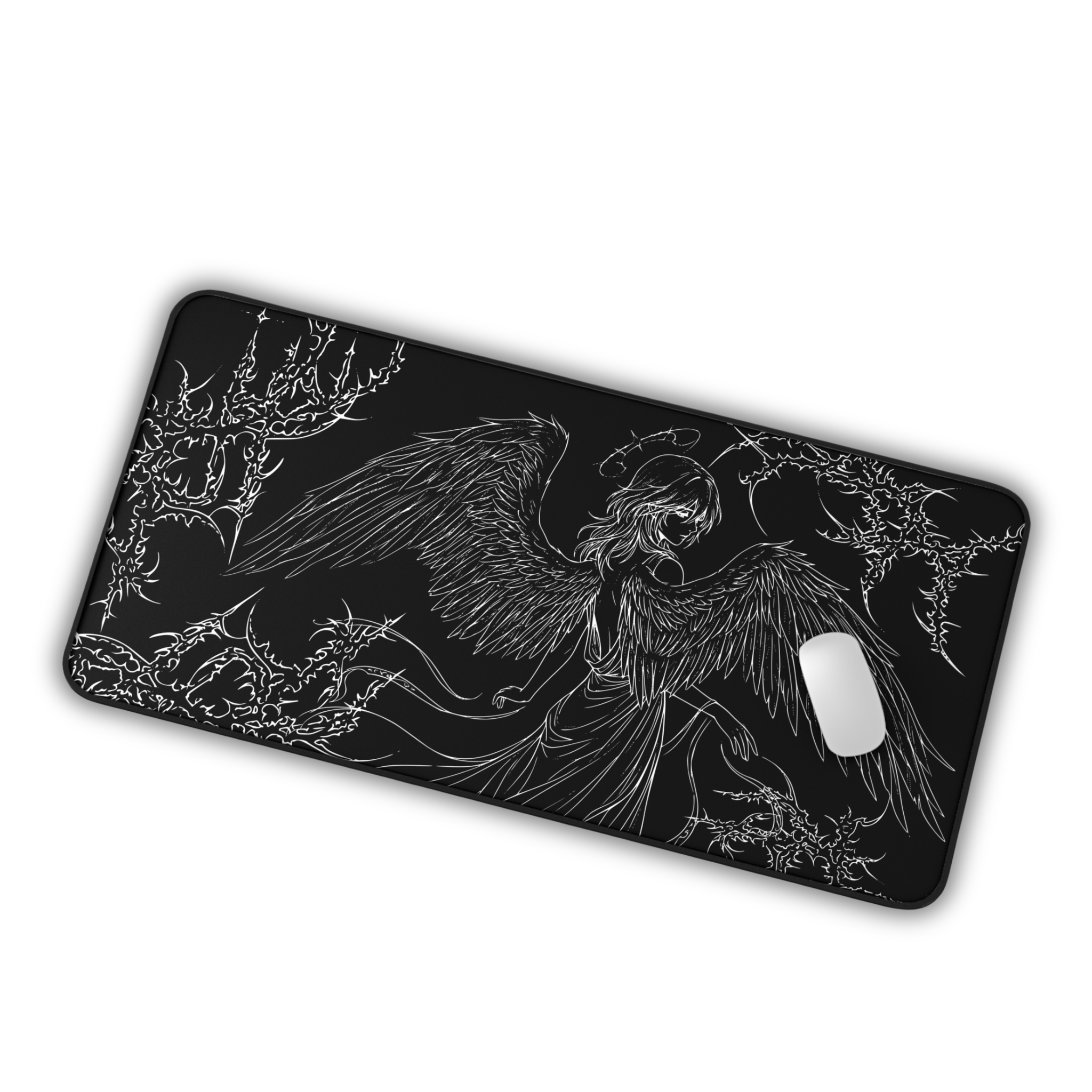Dark Angel – Black Desk Mat – Gothic Winged Figure Mouse Pad