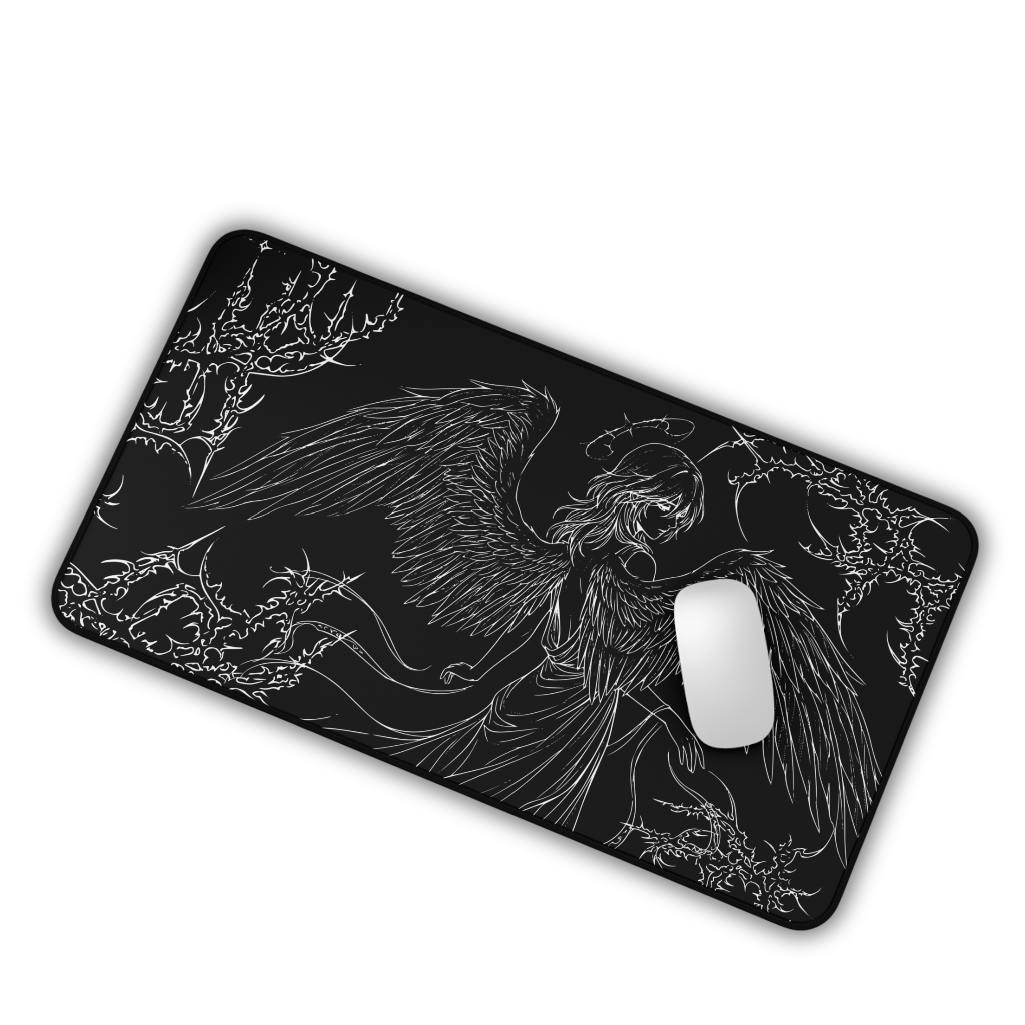 Dark Angel – Black Desk Mat – Gothic Winged Figure Mouse Pad