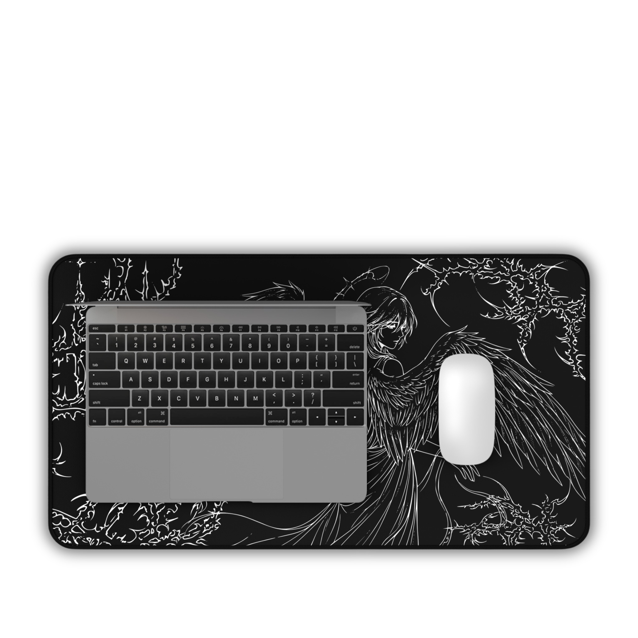 Dark Angel – Black Desk Mat – Gothic Winged Figure Mouse Pad