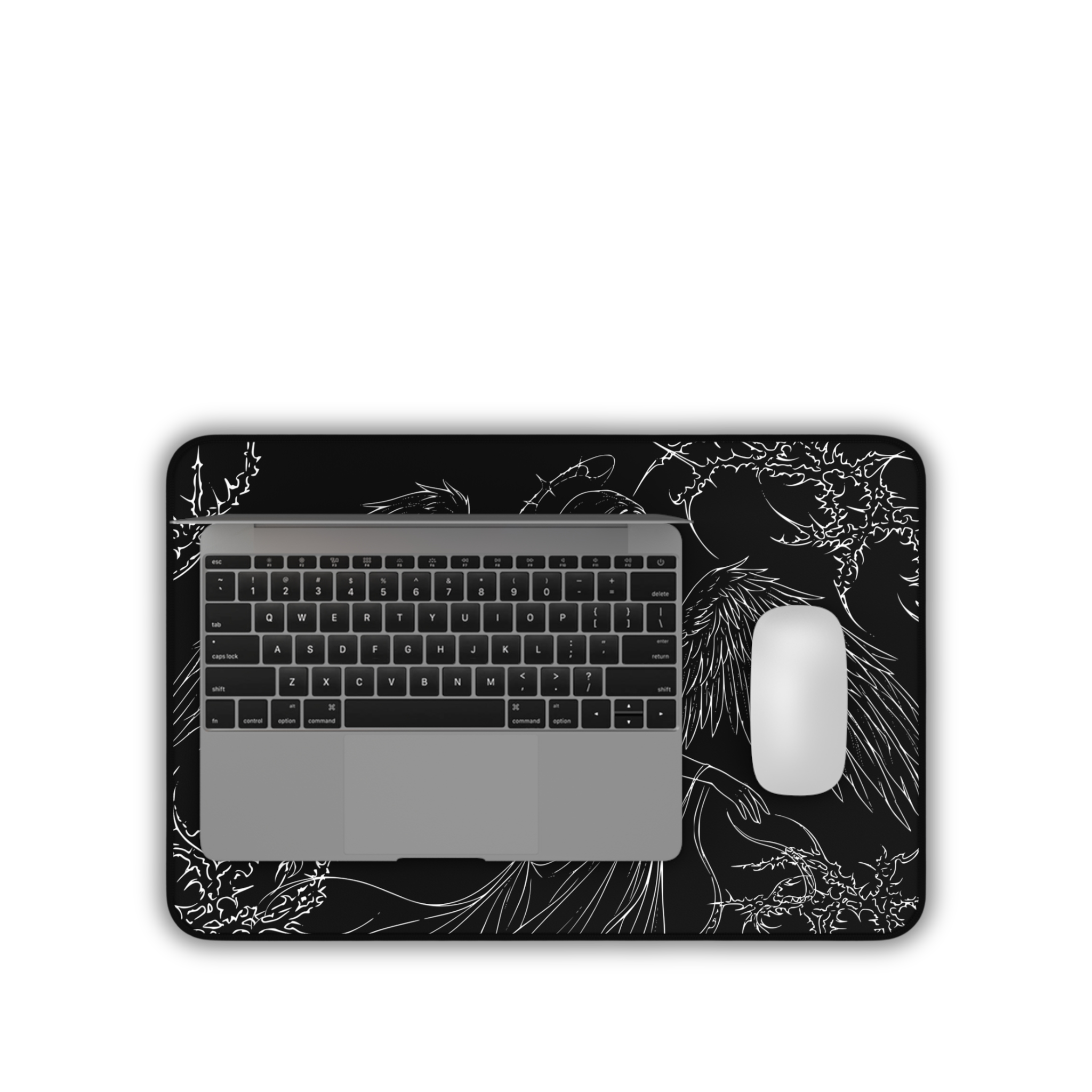 Dark Angel – Black Desk Mat – Gothic Winged Figure Mouse Pad