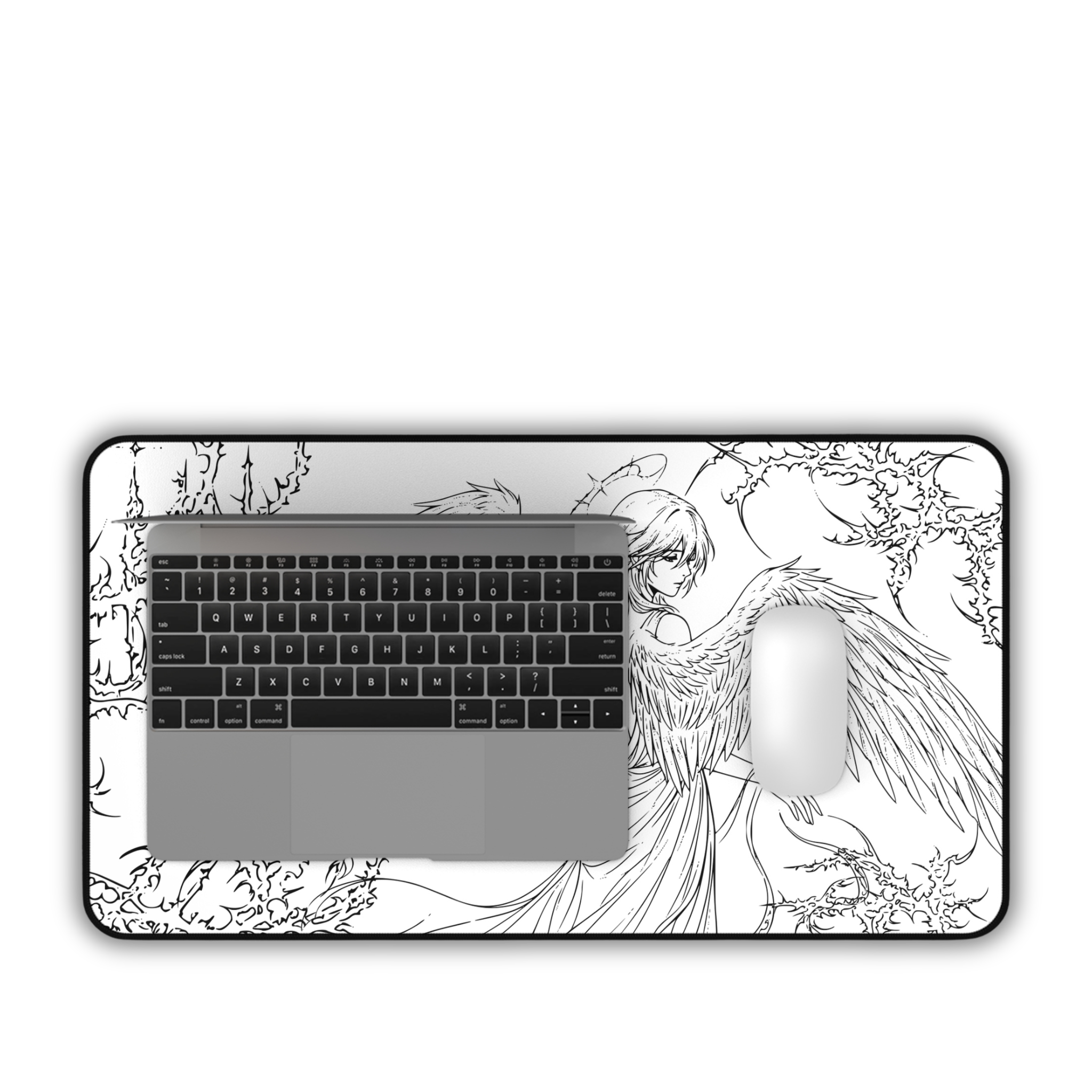 Angel Wings – White Desk Mat – Line Art Angel Mouse Pad