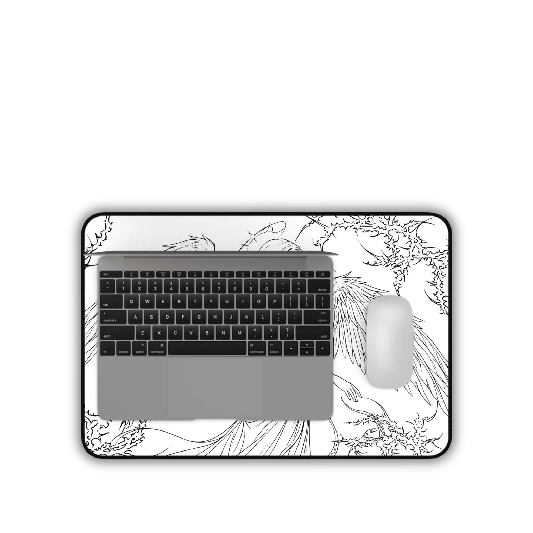Angel Wings – White Desk Mat – Line Art Angel Mouse Pad