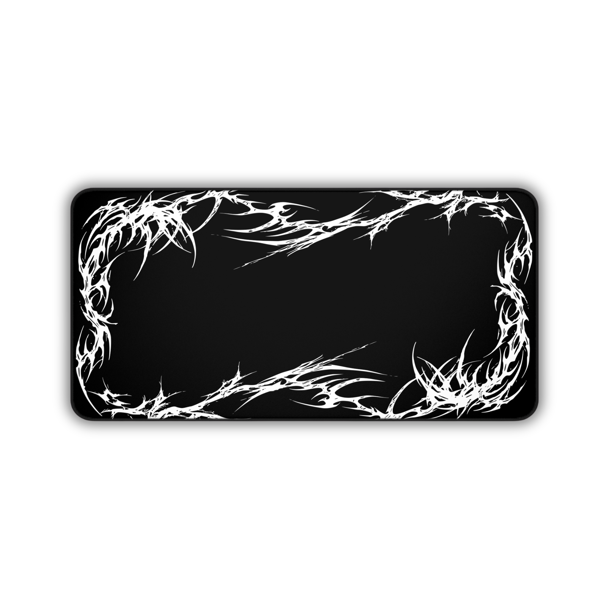 White Tribal Flame Corner – Black Desk Mat – Minimal Tribal Mouse Pad
