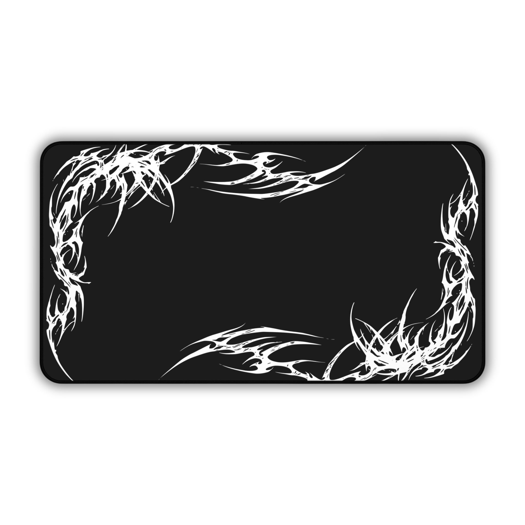 White Tribal Flame Corner – Black Desk Mat – Minimal Tribal Mouse Pad
